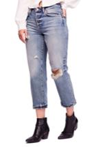 Women's Free People Ripped Crop Boyfriend Jeans - Blue
