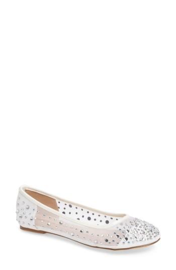 Women's Lauren Lorraine Crystal Embellished Ballet Flat .5 M - White