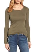 Petite Women's Caslon Long Sleeve Scoop Neck Cotton Tee P - Green