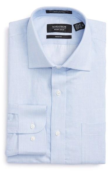 Men's Nordstrom Men's Shop Trim Fit Solid Linen & Cotton Dress Shirt
