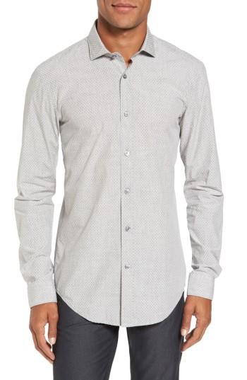 Men's Boss Ridley Slim Fit Micro Diamond Sport Shirt - Grey