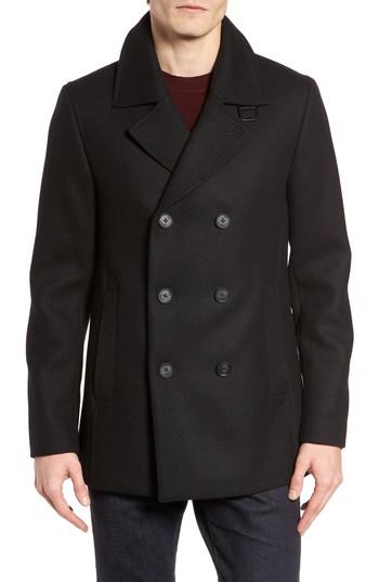 Men's Ted Baker London Zachary Trim Fit Double Breasted Peacoat (m) - Black