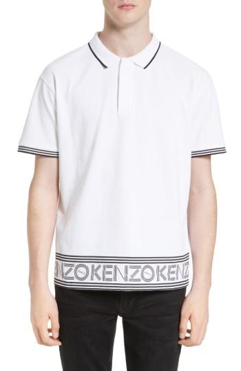 Men's Kenzo Logo Hem Tipped Polo - White