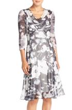 Women's Komarov Floral Print Chiffon A-line Dress - Black