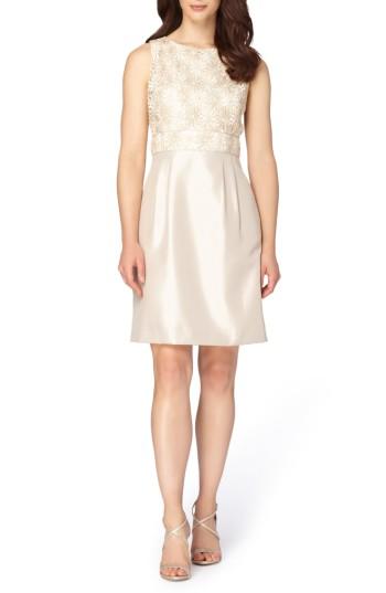 Petite Women's Tahari Mixed Media A-line Dress P - Beige