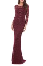 Women's Carmen Marc Valvo Infusion Sequin Lace Mermaid Gown - Burgundy
