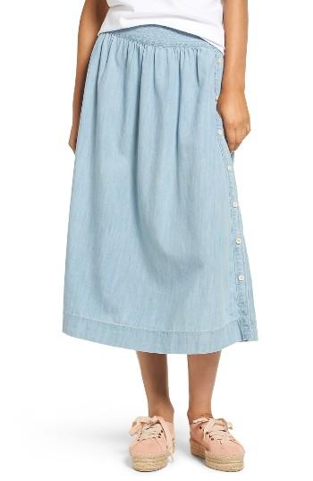 Women's Madewell Indigo Side Button Midi Skirt