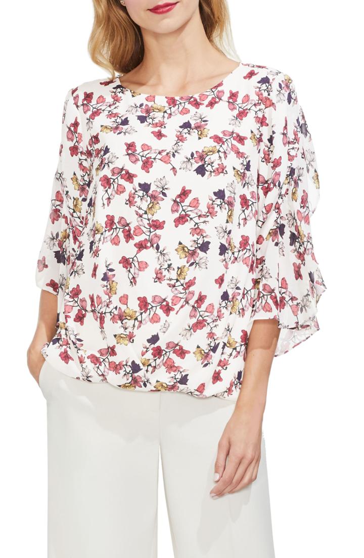 Women's Vince Camuto Etched Ditsy Ruffle Top, Size - White