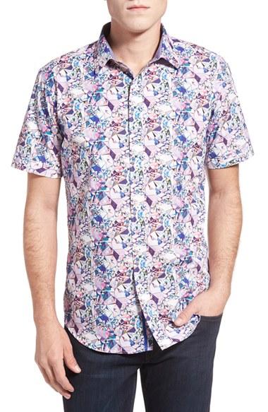 Men's Bugatchi Shaped Fit Sport Shirt, Size - Pink