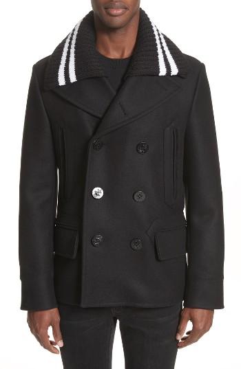 Men's Givenchy Knit Collar Peacoat Eu - Black