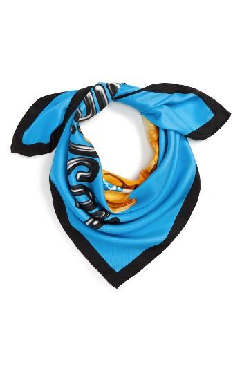 Women's Moschino Bear Print Silk Scarf, Size - Blue