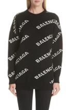 Women's Balenciaga Logo Knit Wool Blend Sweater Us / 38 Fr - Black