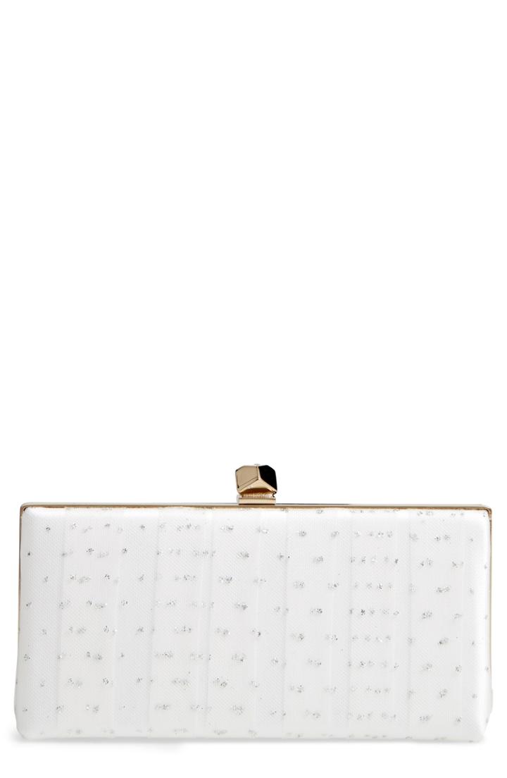Jimmy Choo Celeste Glitter Tulle Frame Clutch - Ivory
