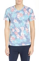 Men's Sol Angeles Hibiscus Print V-neck T-shirt - Blue