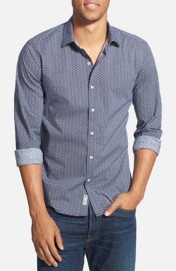 Men's 7 Diamonds 'blueberry Hill' Trim Fit Print Woven Shirt, Size - Blue