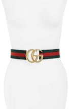 Women's Gucci Logo Buckle Stripe Webbed Belt 0 - Verde