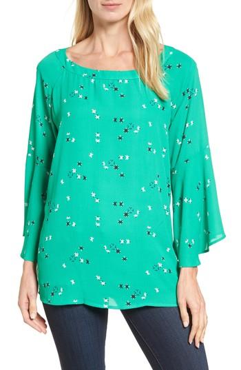 Petite Women's Halogen Bell Sleeve Print Blouse P - Green