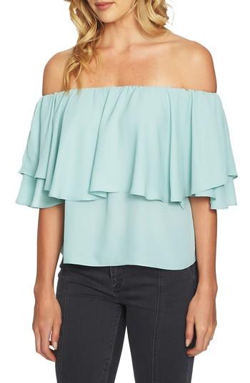 Women's 1.state Ruffle Off The Shoulder Top - Green