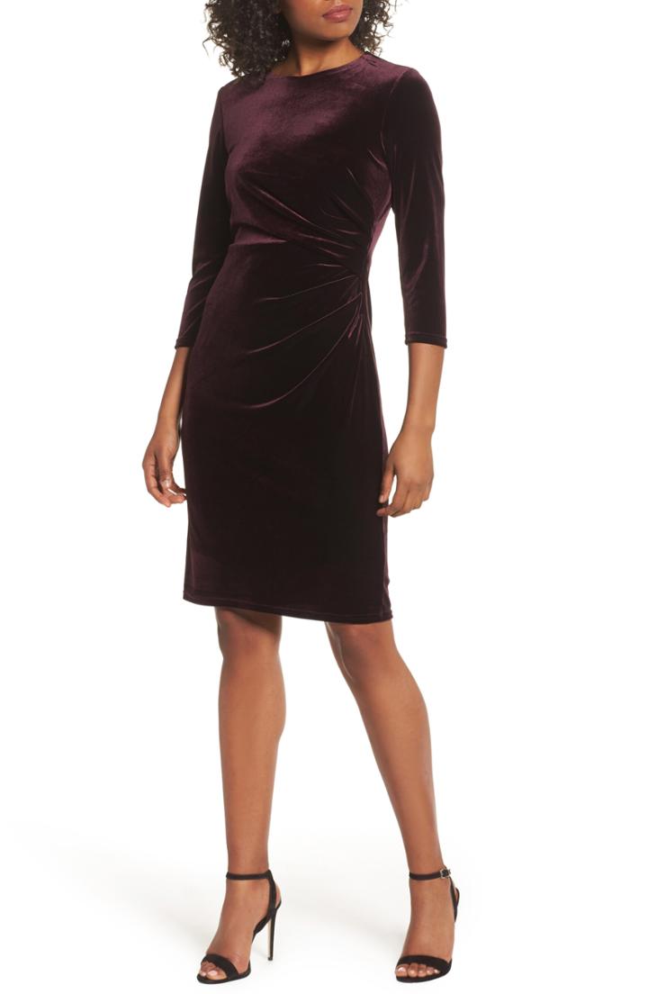 Women's Eliza J Velvet Sheath Cocktail Dress - Burgundy