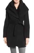 Women's T Tahari Wool Blend Belted Wrap Coat - Black