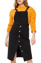 Women's Topshop Black Denim Midi Pinafore Dress Us (fits Like 0) - Black