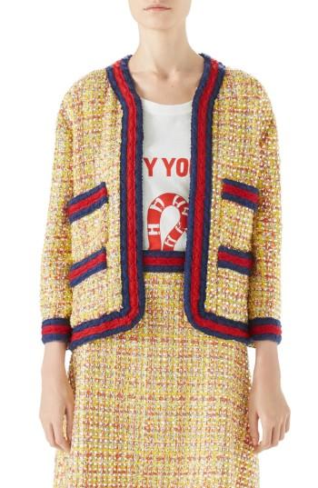 Women's Gucci Crystal Tweed Jacket Us / 38 It - Yellow