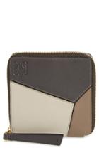 Women's Loewe Denim Puzzle Colorblock Leather French Wallet - Brown