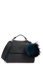 Orciani Small Sveva Soft Leather Top Handle Satchel With Genuine Fur Bag Charm -