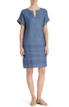 Women's Lafayette 148 New York Fabian Embroidered Linen Dress, Size - Blue