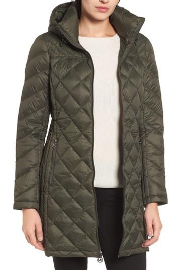 Petite Women's Michael Michael Kors Logo Packable Puffer Coat With Detachable Hood P - Green