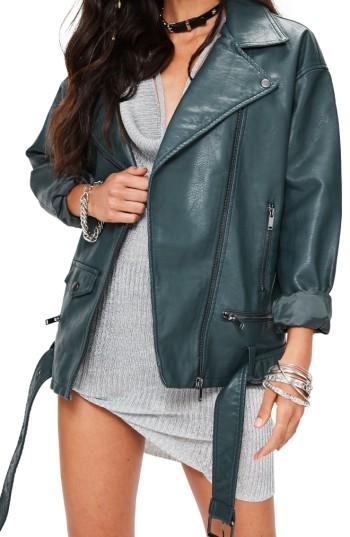 Women's Missguided Faux Leather Biker Jacket Us / 4 Uk - Green