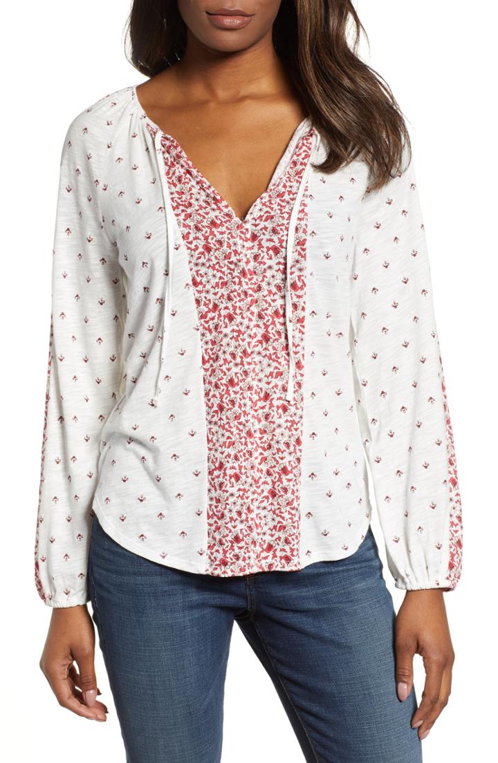 Women's Lucky Brand Scarf Print Blouse - Red