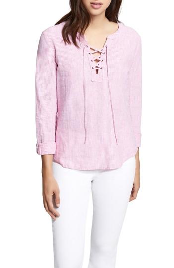 Women's Sanctuary Tommie Lace-up Stripe Shirt - Pink