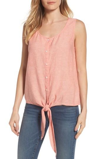 Women's Caslon Tie Front Linen Blend Tank - Coral