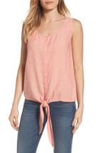 Women's Caslon Tie Front Linen Blend Tank - Coral