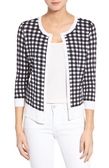 Petite Women's Halogen Three Quarter Sleeve Crewneck Cardigan, Size P - Black