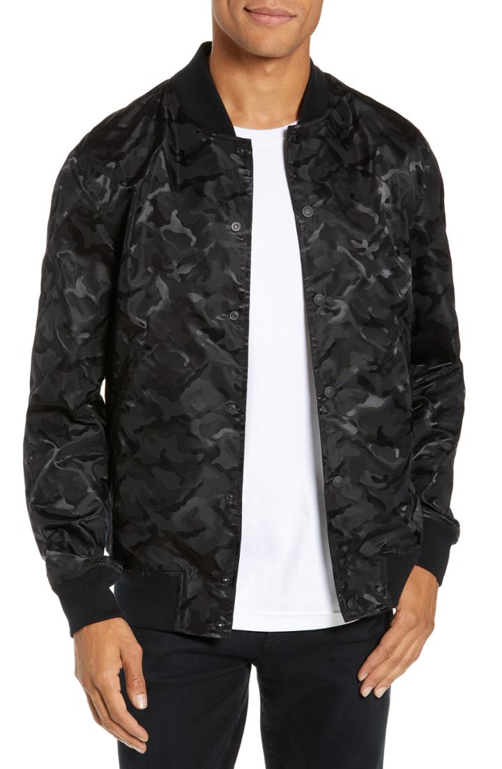 Men's Reigning Champ Satin Camo Print Stadium Jacket - Black