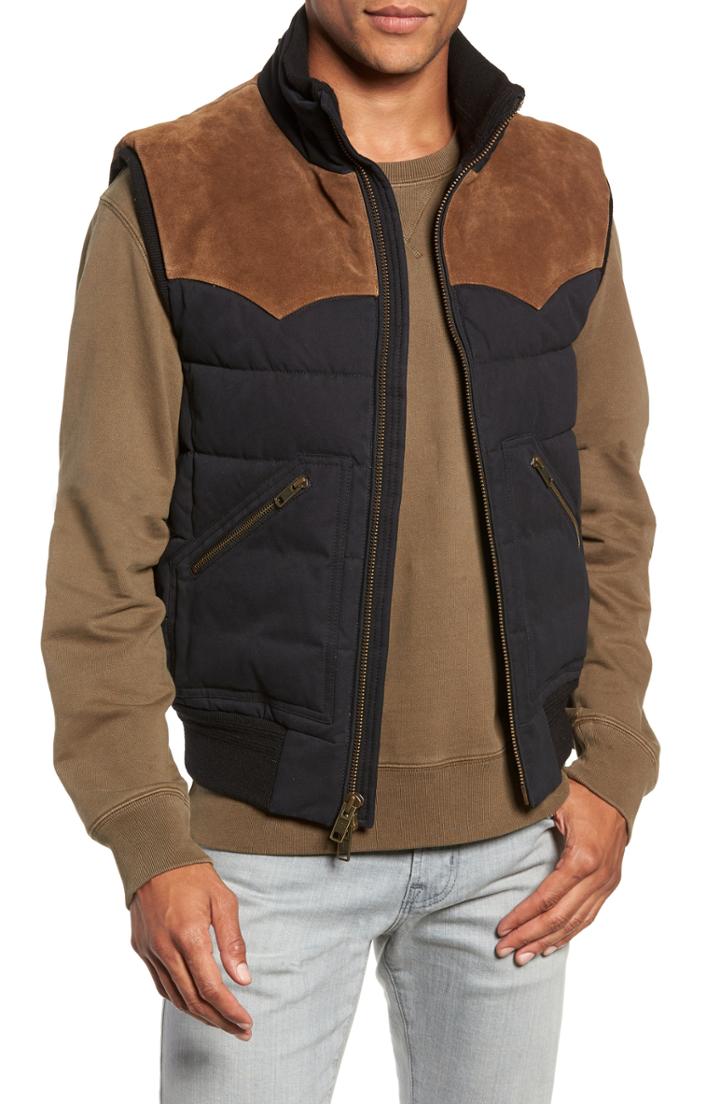 Men's Frye Austin Suede Yoke Quilted Vest