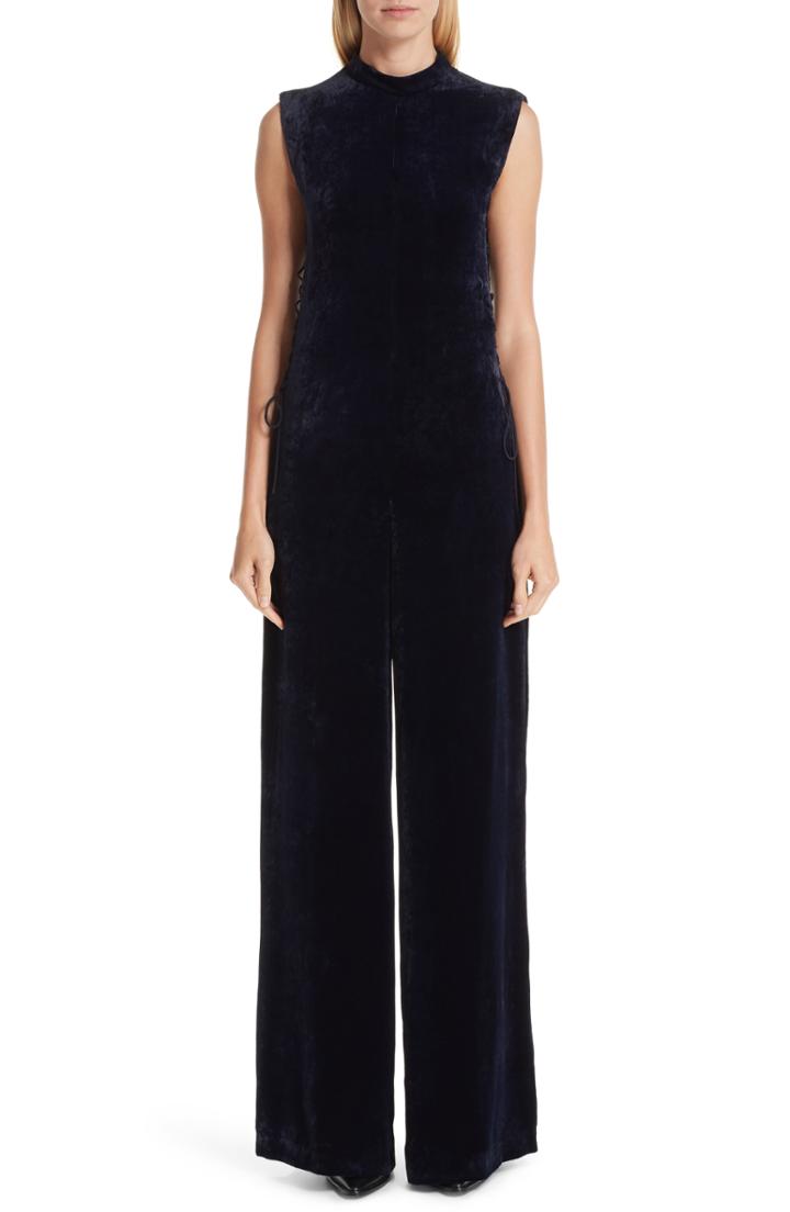 Women's Stella Mccartney Isla Lace-up Velvet Jumpsuit Us / 40 It - Blue