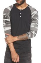 Men's Alternative Three Quarter Sleeve Raglan Henley - Black