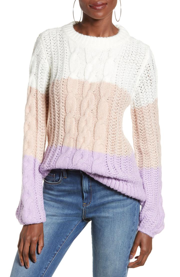 Women's Vero Moda Becca Colorblock Chunky Cable Sweater - Pink