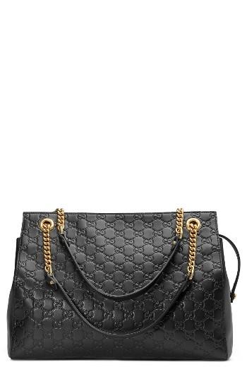 Gucci Large Signature Leather Shoulder Bag - Black