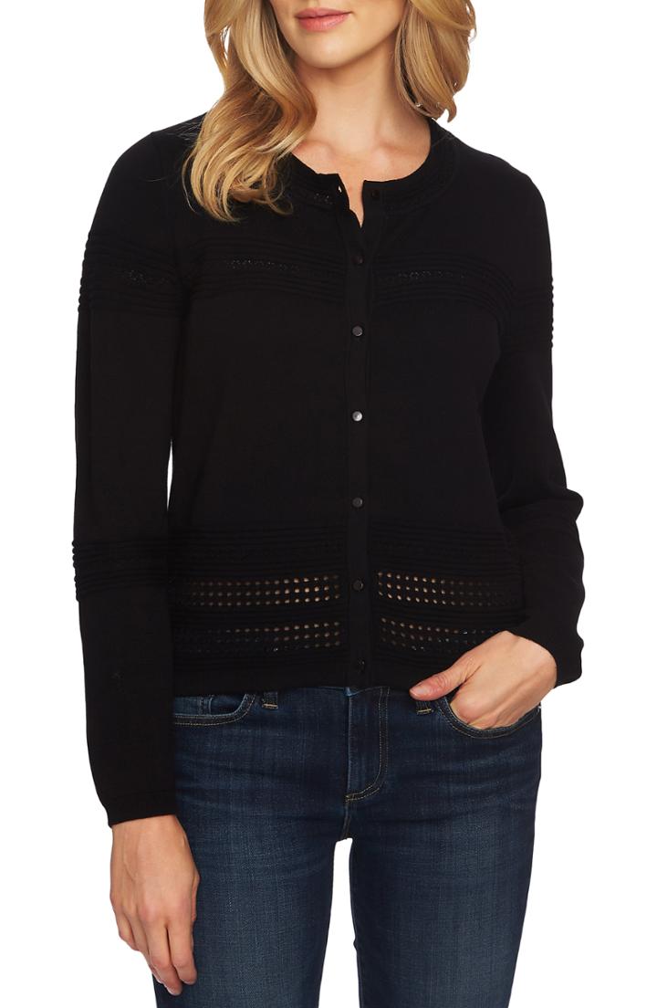 Women's Cece Pointelle Cardigan - Black