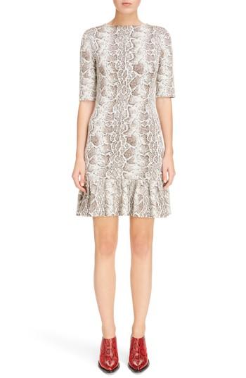 Women's Chloe Python Jacquard Ruffle Hem Dress - Brown