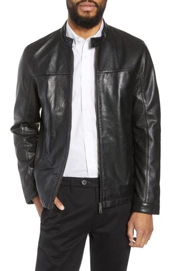 Men's Ted Baker London Ginga Trim Fit Leather Jacket (m) - Black