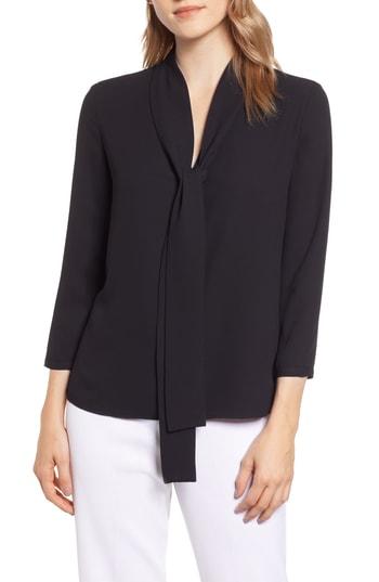 Women's Anne Klein V-neck Tie Front Blouse - Black
