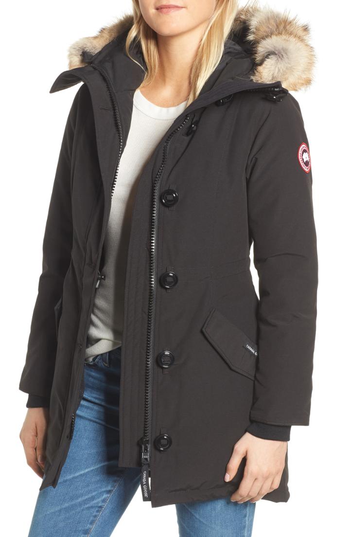 Petite Women's Canada Goose Rossclair Fusion Fit Genuine Coyote Fur Trim Down Parka P (10-12p) - Black