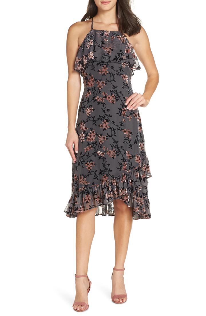 Women's Avec Les Filles Velvet Burnout Ruffle Dress