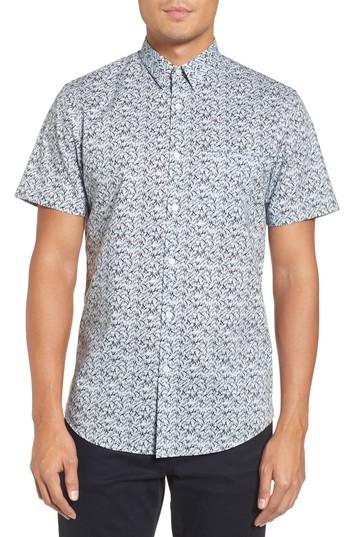 Men's Calibrate Slim Fit No-iron Print Sport Shirt, Size - Blue