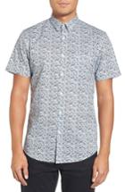 Men's Calibrate Slim Fit No-iron Print Sport Shirt, Size - Blue